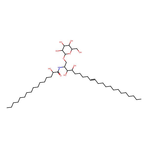2D Structure of N-[3,4-dihydroxy-1-[3,4,5-trihydroxy-6-(hydroxymethyl)oxan-2-yl]oxydocos-9-en-2-yl]-2-hydroxyhexadecanamide