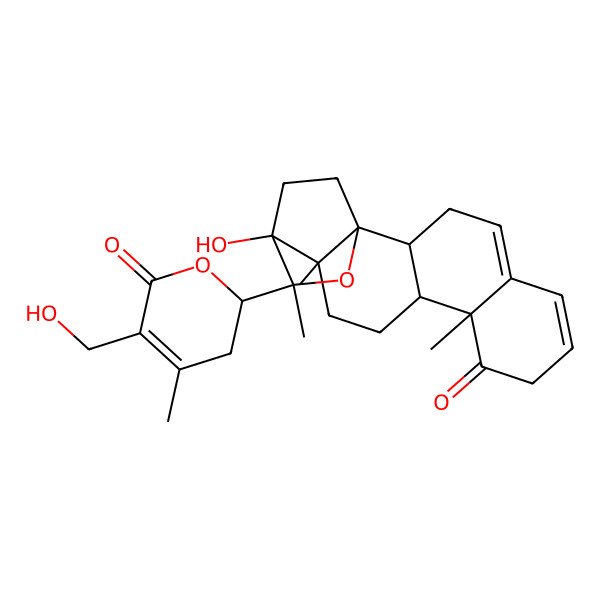 2D Structure of 15-Hydroxy-16-[5-(hydroxymethyl)-4-methyl-6-oxo-2,3-dihydropyran-2-yl]-10,14,16-trimethyl-17-oxapentacyclo[13.2.2.01,14.02,11.05,10]nonadeca-4,6-dien-9-one