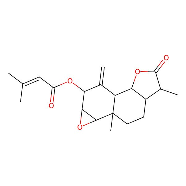 2D Structure of [(1R,2R,5S,6S,9S,10S,12S,13R)-5,9-dimethyl-14-methylidene-4-oxo-3,11-dioxatetracyclo[7.5.0.02,6.010,12]tetradecan-13-yl] 3-methylbut-2-enoate