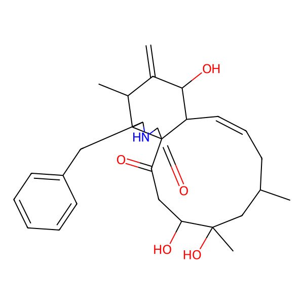 2D Structure of 16-Benzyl-4,5,12-trihydroxy-5,7,14-trimethyl-13-methylidene-17-azatricyclo[9.7.0.01,15]octadec-9-ene-2,18-dione