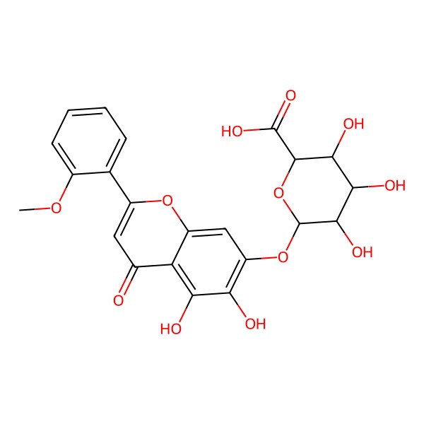 2D Structure of (2S,3S,4S,5R,6S)-6-[5,6-dihydroxy-2-(2-methoxyphenyl)-4-oxochromen-7-yl]oxy-3,4,5-trihydroxyoxane-2-carboxylic acid