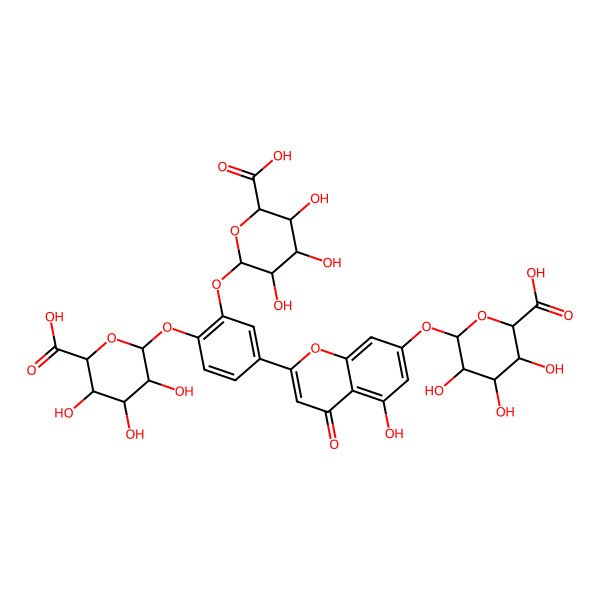 2D Structure of (2S,3S,4R,5S,6S)-6-[2-[(2S,3R,4S,5S,6R)-6-carboxy-3,4,5-trihydroxyoxan-2-yl]oxy-4-[7-[(2S,3R,4S,5S,6S)-6-carboxy-3,4,5-trihydroxyoxan-2-yl]oxy-5-hydroxy-4-oxochromen-2-yl]phenoxy]-3,4,5-trihydroxyoxane-2-carboxylic acid