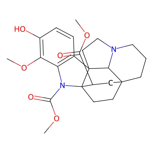 2D Structure of dimethyl (1R,9R,16R,18S,21S)-5-hydroxy-4-methoxy-2,12-diazahexacyclo[14.2.2.19,12.01,9.03,8.016,21]henicosa-3(8),4,6-triene-2,18-dicarboxylate