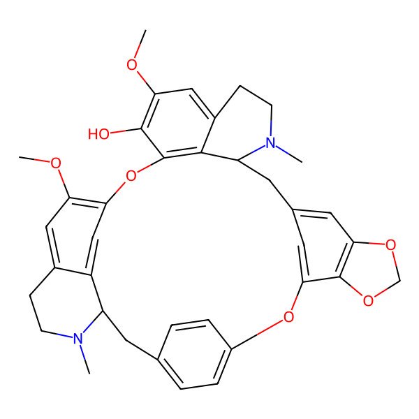 2D Structure of (1S,17S)-23,28-dimethoxy-18,33-dimethyl-7,10,12,26-tetraoxa-18,33-diazaoctacyclo[25.6.2.23,6.18,15.117,21.09,13.030,34.025,36]nonatriaconta-3(39),4,6(38),8(37),9(13),14,21,23,25(36),27,29,34-dodecaen-24-ol