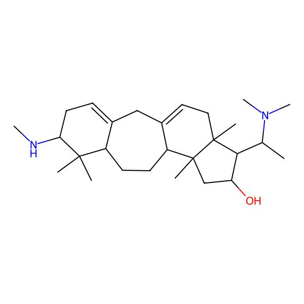 2D Structure of 15-[1-(Dimethylamino)ethyl]-7,7,12,16-tetramethyl-6-(methylamino)tetracyclo[9.7.0.03,8.012,16]octadeca-1(18),3-dien-14-ol