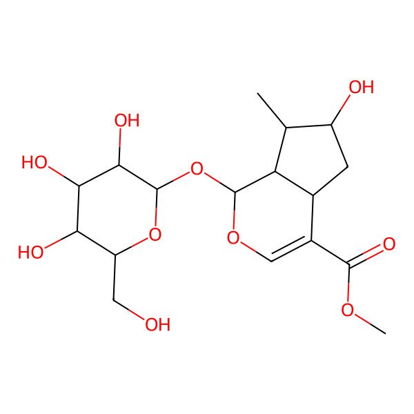 2D Structure of Cyclopenta[c]pyran-4-carboxylic acid, 1-(beta-D-glucopyranosyloxy)-1,4a,5,6,7,7a-hexahydro-6-hydroxy-7-methyl-, methyl ester
