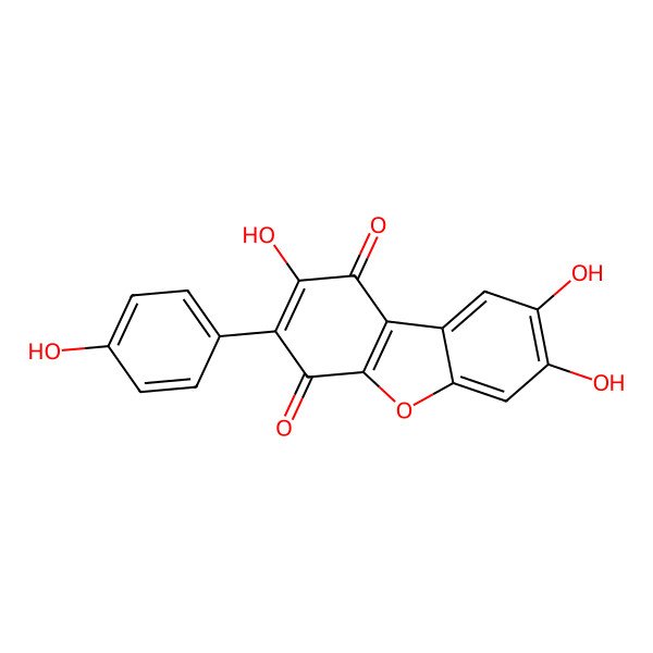 2D Structure of 2,7,8-Trihydroxy-3-(4-hydroxyphenyl)dibenzofuran-1,4-dione
