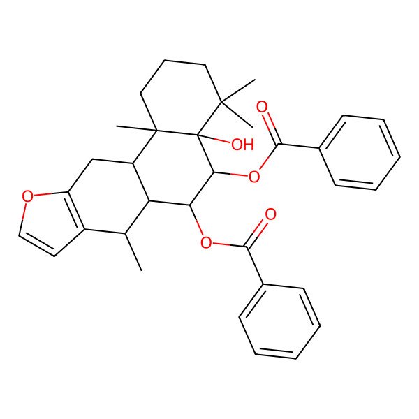 2D Structure of (5-benzoyloxy-4a-hydroxy-4,4,7,11b-tetramethyl-2,3,5,6,6a,7,11,11a-octahydro-1H-naphtho[2,1-f][1]benzofuran-6-yl) benzoate