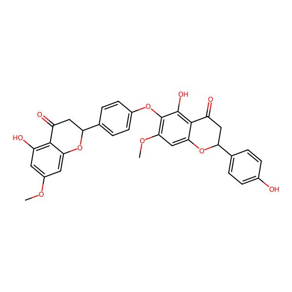 2D Structure of 5-Hydroxy-6-[4-(5-hydroxy-7-methoxy-4-oxo-2,3-dihydrochromen-2-yl)phenoxy]-2-(4-hydroxyphenyl)-7-methoxy-2,3-dihydrochromen-4-one