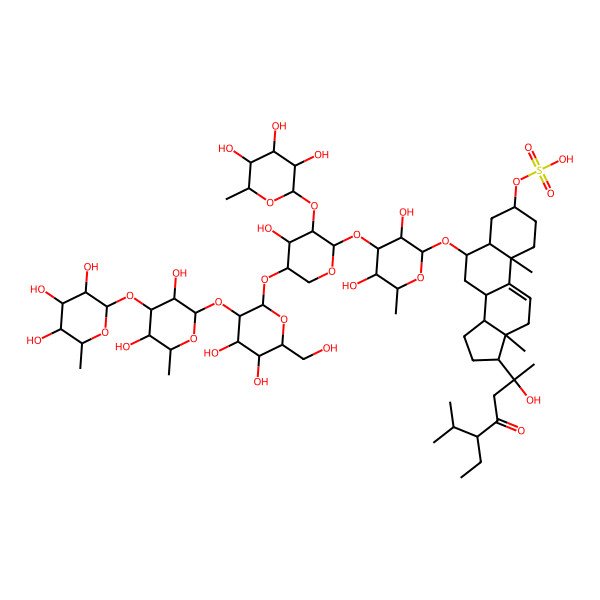 2D Structure of [6-[4-[5-[3-[3,5-dihydroxy-6-methyl-4-(3,4,5-trihydroxy-6-methyloxan-2-yl)oxyoxan-2-yl]oxy-4,5-dihydroxy-6-(hydroxymethyl)oxan-2-yl]oxy-4-hydroxy-3-(3,4,5-trihydroxy-6-methyloxan-2-yl)oxyoxan-2-yl]oxy-3,5-dihydroxy-6-methyloxan-2-yl]oxy-17-(5-ethyl-2-hydroxy-6-methyl-4-oxoheptan-2-yl)-10,13-dimethyl-2,3,4,5,6,7,8,12,14,15,16,17-dodecahydro-1H-cyclopenta[a]phenanthren-3-yl] hydrogen sulfate