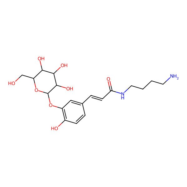 2D Structure of N-(4-aminobutyl)-3-[4-hydroxy-3-[3,4,5-trihydroxy-6-(hydroxymethyl)oxan-2-yl]oxyphenyl]prop-2-enamide
