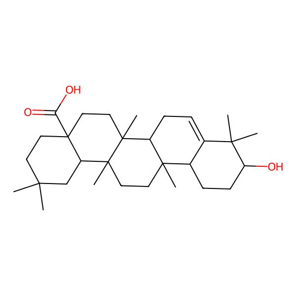 2D Structure of (4aS,6aR,6aR,6bS,10S,12aS,14aS,14bS)-10-hydroxy-2,2,6a,6a,9,9,14a-heptamethyl-1,3,4,5,6,6b,7,10,11,12,12a,13,14,14b-tetradecahydropicene-4a-carboxylic acid