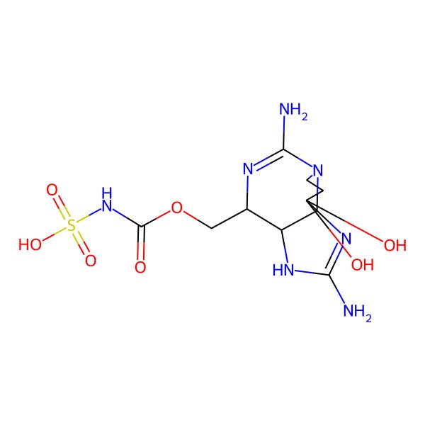 2D Structure of [(3aS,4R,10aS)-2,6-diamino-10,10-dihydroxy-3a,4,8,9-tetrahydro-3H-pyrrolo[1,2-c]purin-4-yl]methoxycarbonylsulfamic acid