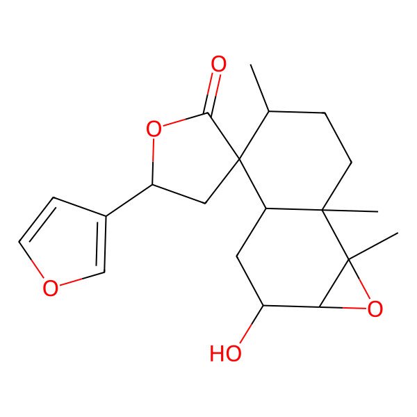 2D Structure of (1aR,2R,3aS,4R,5R,5'R,7aS,7bS)-5'-(furan-3-yl)-2-hydroxy-5,7a,7b-trimethylspiro[2,3,3a,5,6,7-hexahydro-1aH-naphtho[1,2-b]oxirene-4,3'-oxolane]-2'-one