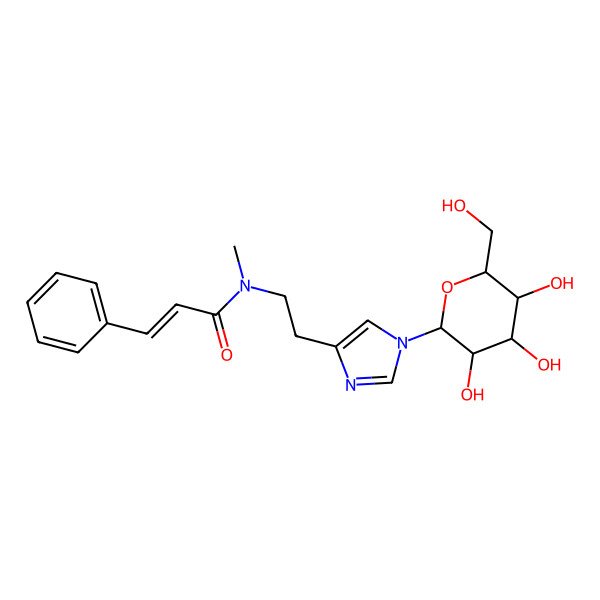 2D Structure of N-methyl-3-phenyl-N-[2-[1-[3,4,5-trihydroxy-6-(hydroxymethyl)oxan-2-yl]imidazol-4-yl]ethyl]prop-2-enamide