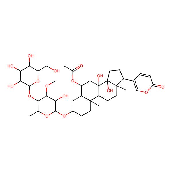 2D Structure of [8,14-dihydroxy-3-[3-hydroxy-4-methoxy-6-methyl-5-[3,4,5-trihydroxy-6-(hydroxymethyl)oxan-2-yl]oxyoxan-2-yl]oxy-10,13-dimethyl-17-(6-oxopyran-3-yl)-2,3,4,5,6,7,9,11,12,15,16,17-dodecahydro-1H-cyclopenta[a]phenanthren-6-yl] acetate