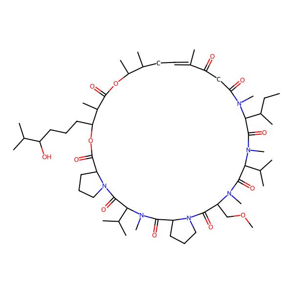 2D Structure of 18-Butan-2-yl-31-(4-hydroxy-5-methylhexyl)-12-(methoxymethyl)-4,13,16,19,23,26,27,30-octamethyl-3,15-di(propan-2-yl)-28,32-dioxa-1,4,10,13,16,19-hexazatricyclo[32.3.0.06,10]heptatriacont-23-ene-2,5,11,14,17,20,22,29,33-nonone