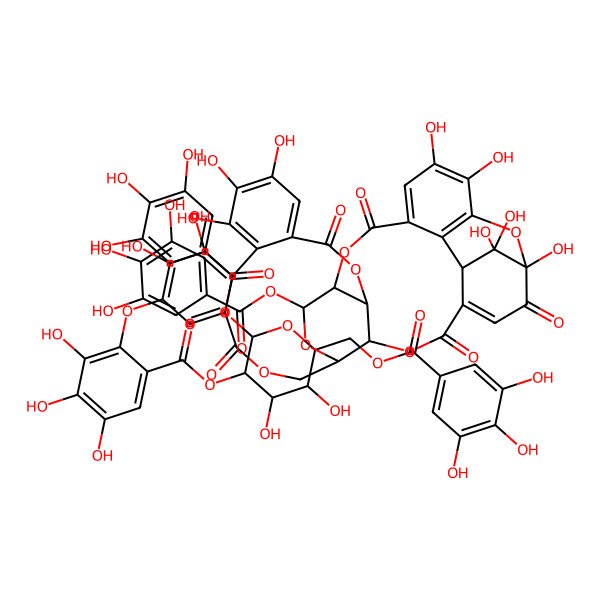 2D Structure of [4,5-Dihydroxy-2-(3,4,5-trihydroxybenzoyl)oxy-6-[(3,4,5-trihydroxybenzoyl)oxymethyl]oxan-3-yl] 2-[[1,13,14,15,18,19,34,35,39,39-decahydroxy-2,5,10,23,31-pentaoxo-28-(3,4,5-trihydroxybenzoyl)oxy-6,9,24,27,30,40-hexaoxaoctacyclo[34.3.1.04,38.07,26.08,29.011,16.017,22.032,37]tetraconta-3,11,13,15,17,19,21,32,34,36-decaen-20-yl]oxy]-3,4,5-trihydroxybenzoate