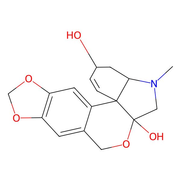 2D Structure of (1S,13S,16S,18S)-15-methyl-5,7,12-trioxa-15-azapentacyclo[11.7.0.01,16.02,10.04,8]icosa-2,4(8),9,19-tetraene-13,18-diol