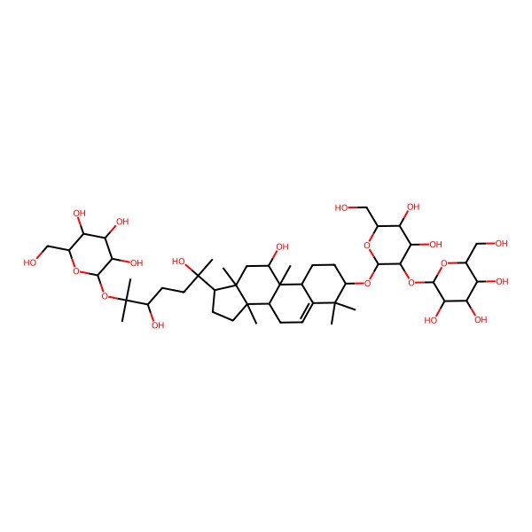 2D Structure of (2S,3R,4S,5S,6R)-2-[(2R,3S,4S,5S,6S)-2-[[(3S,8S,9S,10R,13R,14R,17R)-17-[2,5-dihydroxy-6-methyl-6-[(2S,4S,5S,6S)-3,4,5-trihydroxy-6-(hydroxymethyl)oxan-2-yl]oxyheptan-2-yl]-11-hydroxy-4,4,9,13,14-pentamethyl-2,3,7,8,10,11,12,15,16,17-decahydro-1H-cyclopenta[a]phenanthren-3-yl]oxy]-4,5-dihydroxy-6-(hydroxymethyl)oxan-3-yl]oxy-6-(hydroxymethyl)oxane-3,4,5-triol