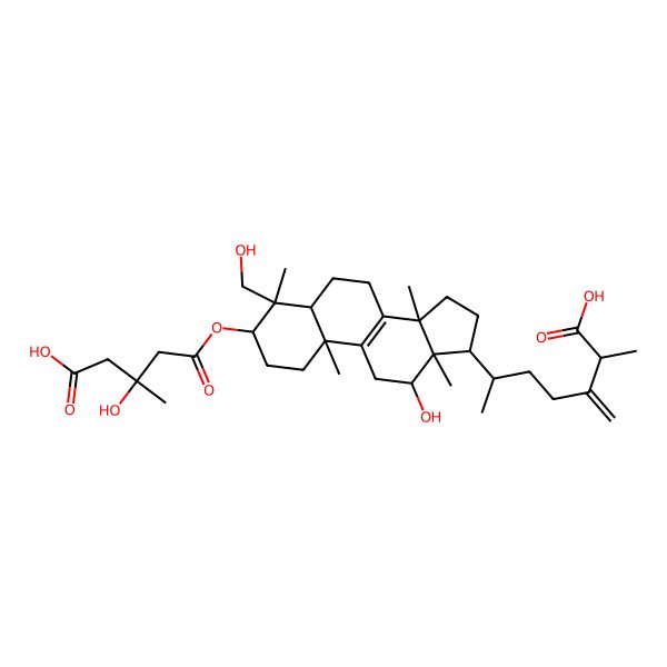 2D Structure of (+)-12alpha,28-Dihydroxy-3alpha-(3'-hydroxy-4'-methylglutaryloxy)-24-methyllanosta-8,24(31)-dien-26-oic acid