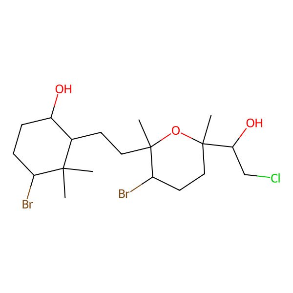 2D Structure of 4-Bromo-2-[2-[3-bromo-6-(2-chloro-1-hydroxyethyl)-2,6-dimethyloxan-2-yl]ethyl]-3,3-dimethylcyclohexan-1-ol