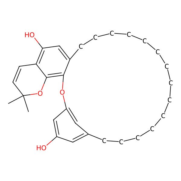 2D Structure of 6,6-Dimethyl-2,5-dioxatetracyclo[25.3.1.03,12.04,9]hentriaconta-1(31),3,7,9,11,27,29-heptaene-10,29-diol