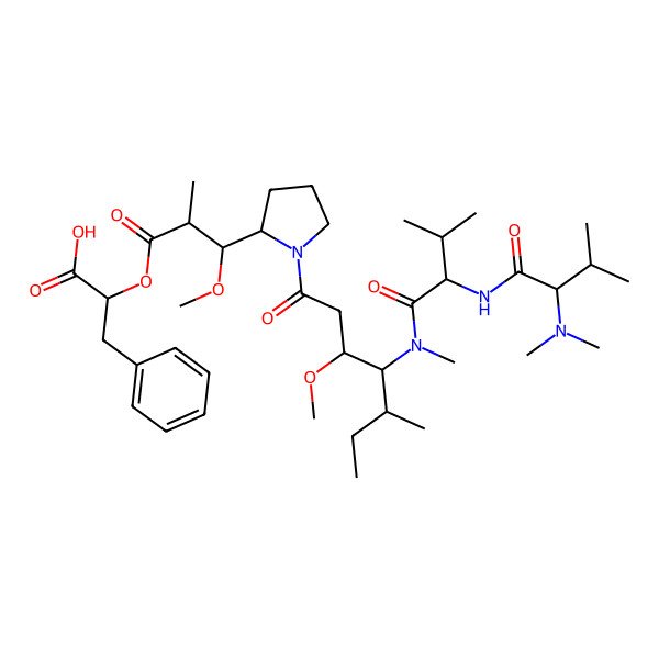 2D Structure of 2-[3-[1-[4-[[2-[[2-(Dimethylamino)-3-methylbutanoyl]amino]-3-methylbutanoyl]-methylamino]-3-methoxy-5-methylheptanoyl]pyrrolidin-2-yl]-3-methoxy-2-methylpropanoyl]oxy-3-phenylpropanoic acid