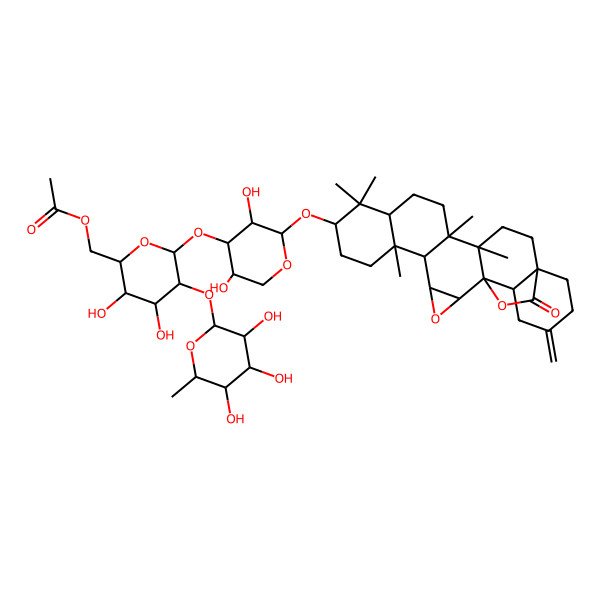 2D Structure of [6-[3,5-Dihydroxy-2-[(6,10,10,14,15-pentamethyl-21-methylidene-25-oxo-3,24-dioxaheptacyclo[16.5.2.01,15.02,4.05,14.06,11.018,23]pentacosan-9-yl)oxy]oxan-4-yl]oxy-3,4-dihydroxy-5-(3,4,5-trihydroxy-6-methyloxan-2-yl)oxyoxan-2-yl]methyl acetate
