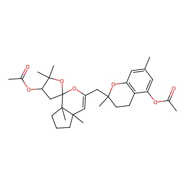 2D Structure of [(1S,3'S,4aR,7aR)-3-[[(2S)-5-acetyloxy-2,7-dimethyl-3,4-dihydrochromen-2-yl]methyl]-2',2',4a,7a-tetramethylspiro[6,7-dihydro-5H-cyclopenta[c]pyran-1,5'-oxolane]-3'-yl] acetate