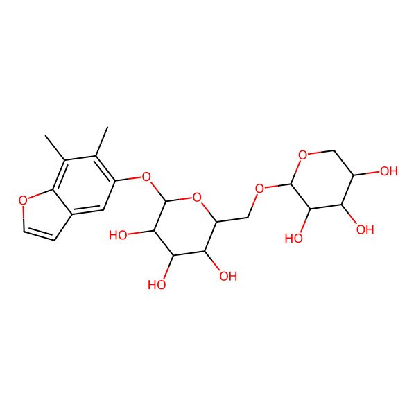 2D Structure of (2S,3R,4S,5S,6R)-2-[(6,7-dimethyl-1-benzofuran-5-yl)oxy]-6-[[(2S,3R,4S,5R)-3,4,5-trihydroxyoxan-2-yl]oxymethyl]oxane-3,4,5-triol