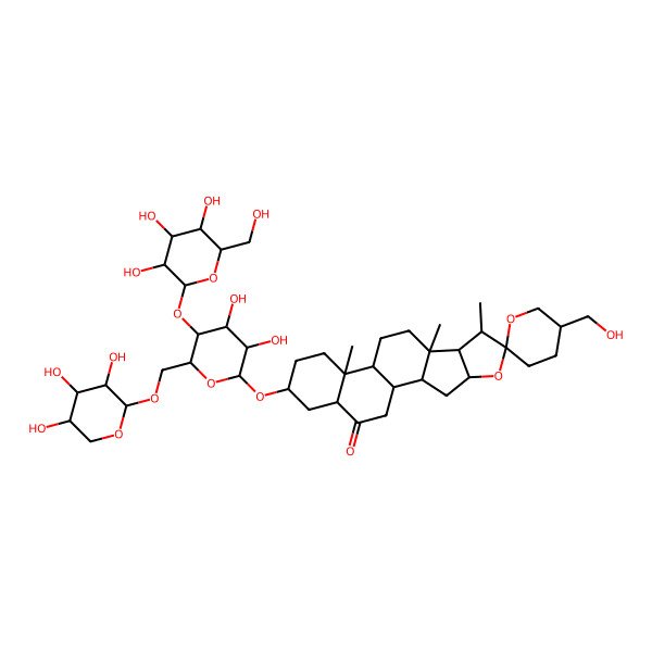 2D Structure of (1R,2S,4S,5'S,6R,7S,8R,9S,12S,13R,16S,18S)-16-[(2R,3R,4R,5S,6R)-3,4-dihydroxy-5-[(2S,3R,4S,5S,6R)-3,4,5-trihydroxy-6-(hydroxymethyl)oxan-2-yl]oxy-6-[[(2S,3R,4S,5S)-3,4,5-trihydroxyoxan-2-yl]oxymethyl]oxan-2-yl]oxy-5'-(hydroxymethyl)-7,9,13-trimethylspiro[5-oxapentacyclo[10.8.0.02,9.04,8.013,18]icosane-6,2'-oxane]-19-one