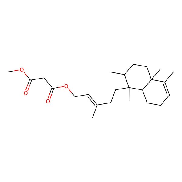2D Structure of 3-O-[(E)-5-[(1S,2R,4aR,8aS)-1,2,4a,5-tetramethyl-2,3,4,7,8,8a-hexahydronaphthalen-1-yl]-3-methylpent-2-enyl] 1-O-methyl propanedioate