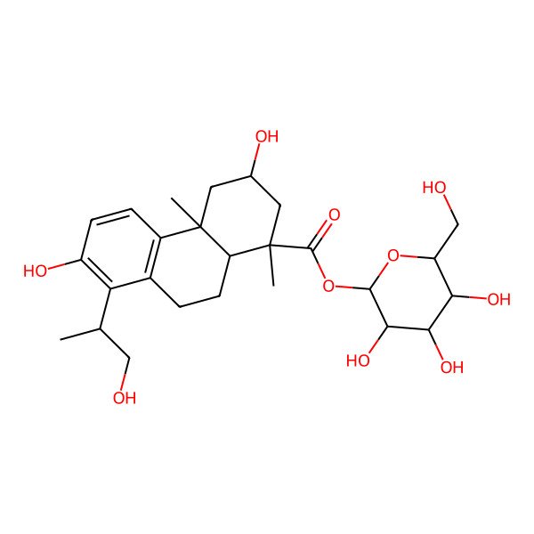 2D Structure of [(2S,3R,4S,5S,6R)-3,4,5-trihydroxy-6-(hydroxymethyl)oxan-2-yl] (1S,3R,4aS)-3,7-dihydroxy-8-(1-hydroxypropan-2-yl)-1,4a-dimethyl-2,3,4,9,10,10a-hexahydrophenanthrene-1-carboxylate