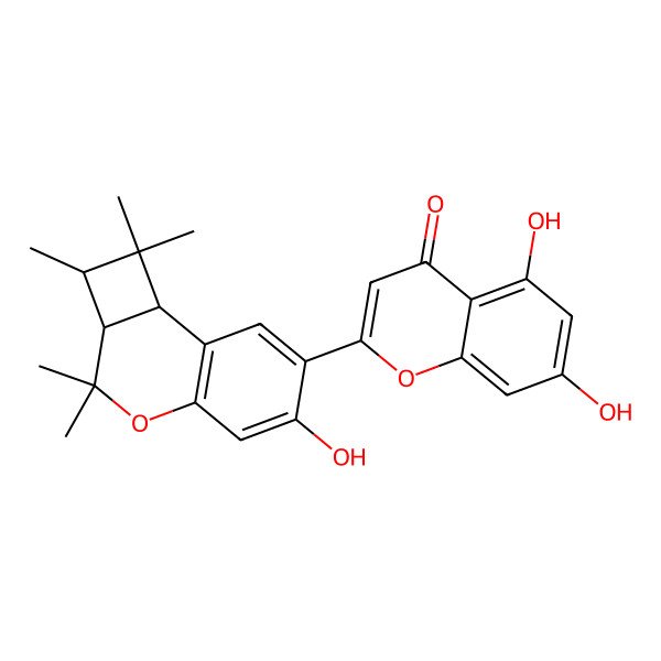 2D Structure of 2-[(2S,2aS,8bS)-6-hydroxy-1,1,2,3,3-pentamethyl-2a,8b-dihydro-2H-cyclobuta[c]chromen-7-yl]-5,7-dihydroxychromen-4-one