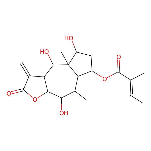 2D Structure of (4,8,9-trihydroxy-5,8a-dimethyl-1-methylidene-2-oxo-4,5,5a,6,7,8,9,9a-octahydro-3aH-azuleno[6,5-b]furan-6-yl) 2-methylbut-2-enoate