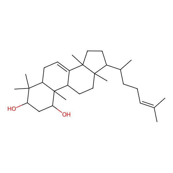 2D Structure of 4,4,10,13,14-pentamethyl-17-(6-methylhept-5-en-2-yl)-2,3,5,6,9,11,12,15,16,17-decahydro-1H-cyclopenta[a]phenanthrene-1,3-diol