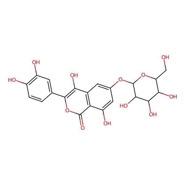 2D Structure of 3-(3,4-Dihydroxyphenyl)-4,8-dihydroxy-6-[3,4,5-trihydroxy-6-(hydroxymethyl)oxan-2-yl]oxyisochromen-1-one