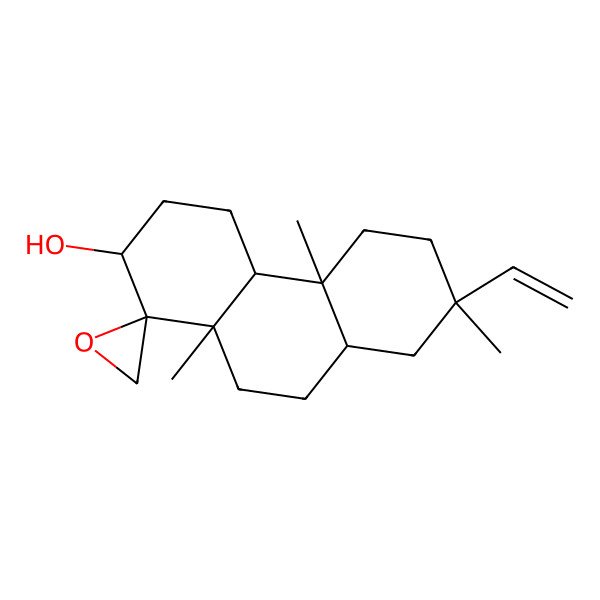 2D Structure of (1R,2R,4aS,4bR,7R,8aR,10aR)-7-ethenyl-4b,7,10a-trimethylspiro[2,3,4,4a,5,6,8,8a,9,10-decahydrophenanthrene-1,2'-oxirane]-2-ol