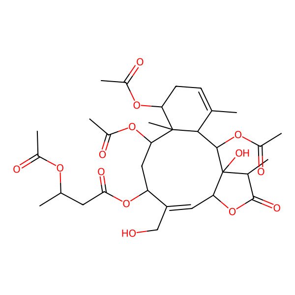 2D Structure of [(1S,2R,3S,4R,7S,8Z,10R,12R,13R,14S)-2,12,14-triacetyloxy-3-hydroxy-9-(hydroxymethyl)-4,13,17-trimethyl-5-oxo-6-oxatricyclo[11.4.0.03,7]heptadeca-8,16-dien-10-yl] (3R)-3-acetyloxybutanoate
