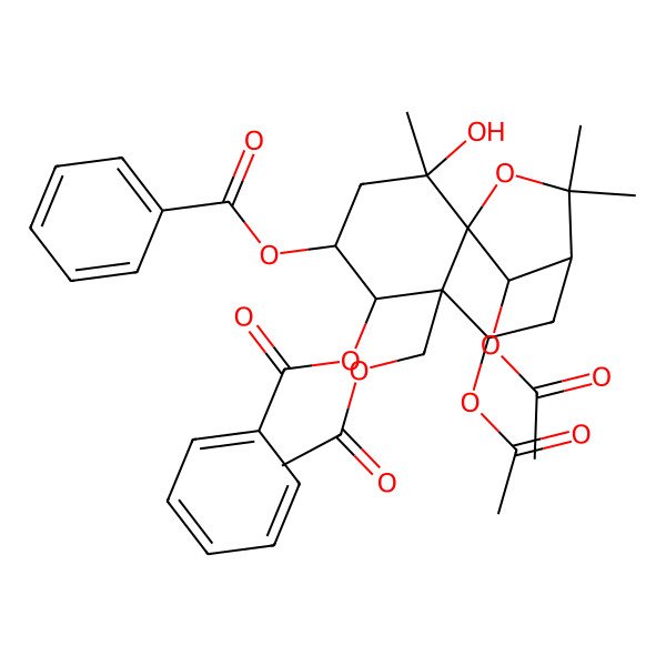 2D Structure of [(1S,2S,4S,5R,6R,7S,9R,12R)-7,12-diacetyloxy-6-(acetyloxymethyl)-5-benzoyloxy-2-hydroxy-2,10,10-trimethyl-11-oxatricyclo[7.2.1.01,6]dodecan-4-yl] benzoate