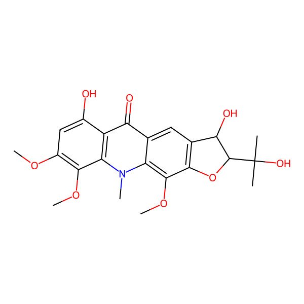 2D Structure of 3,6-Dihydroxy-2-(2-hydroxypropan-2-yl)-8,9,11-trimethoxy-10-methyl-2,3-dihydrofuro[3,2-b]acridin-5-one