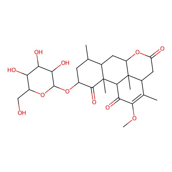 2D Structure of 15-Methoxy-2,6,14,17-tetramethyl-4-[3,4,5-trihydroxy-6-(hydroxymethyl)oxan-2-yl]oxy-10-oxatetracyclo[7.7.1.02,7.013,17]heptadec-14-ene-3,11,16-trione