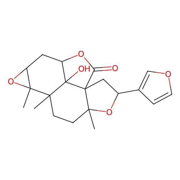 2D Structure of (1S,4R,6R,8S,9S,12S,14S,16R)-14-(furan-3-yl)-16-hydroxy-8,9,12-trimethyl-3,7,13-trioxapentacyclo[7.6.1.01,12.04,16.06,8]hexadecan-2-one