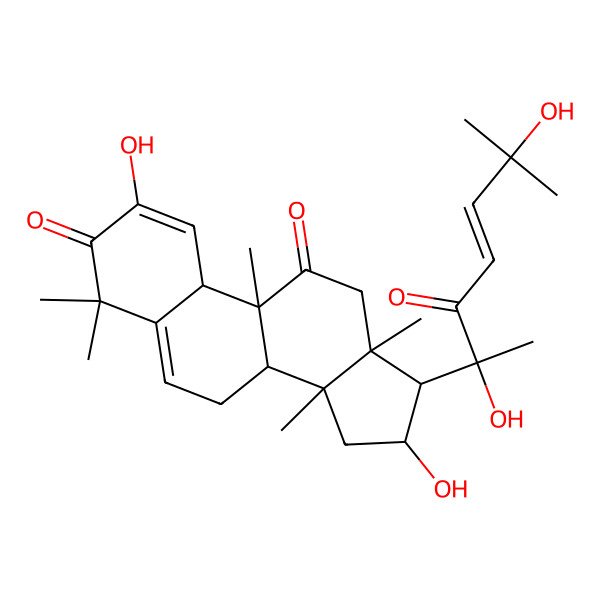 2D Structure of 17-(1,5-Dihydroxy-1,5-dimethyl-2-oxo-3-hexenyl)-2,16-dihydroxy-4,4,9,14-tetramethylestra-1,5-diene-3,11-dione 2D Structure of 17-(1,5-Dihydroxy-1,5-dimethyl-2-oxo-3-hexenyl)-2,16-dihydroxy-4,4,9,14-tetramethylestra-1,5-diene-3,11-dione