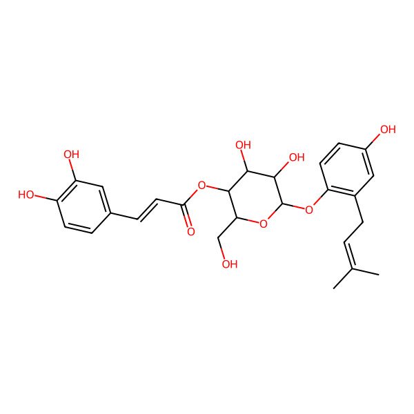 2D Structure of [4,5-Dihydroxy-2-(hydroxymethyl)-6-[4-hydroxy-2-(3-methylbut-2-enyl)phenoxy]oxan-3-yl] 3-(3,4-dihydroxyphenyl)prop-2-enoate