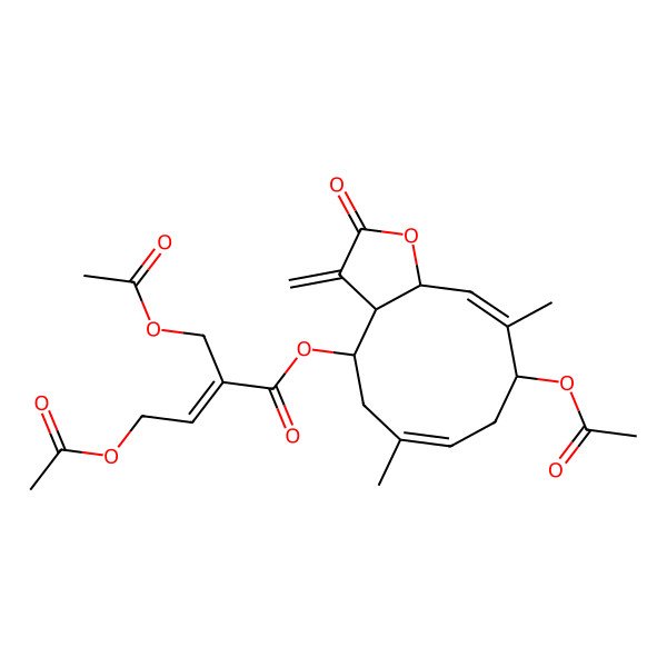 2D Structure of [(3aR,4R,6E,9S,10Z,11aS)-9-acetyloxy-6,10-dimethyl-3-methylidene-2-oxo-3a,4,5,8,9,11a-hexahydrocyclodeca[b]furan-4-yl] (E)-4-acetyloxy-2-(acetyloxymethyl)but-2-enoate