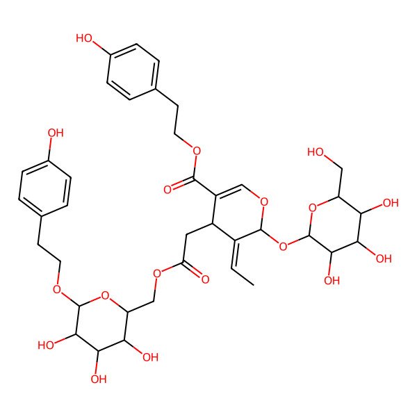 2D Structure of 2-(4-hydroxyphenyl)ethyl (4S,5E,6S)-5-ethylidene-4-[2-oxo-2-[[(2R,3S,4S,5R,6R)-3,4,5-trihydroxy-6-[2-(4-hydroxyphenyl)ethoxy]oxan-2-yl]methoxy]ethyl]-6-[(2S,3R,4S,5S,6R)-3,4,5-trihydroxy-6-(hydroxymethyl)oxan-2-yl]oxy-4H-pyran-3-carboxylate