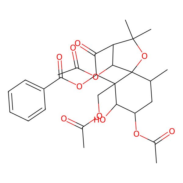 2D Structure of [(1S,2R,4S,5R,6S,7S,9R,12R)-4,12-diacetyloxy-6-(acetyloxymethyl)-5-hydroxy-2,10,10-trimethyl-8-oxo-11-oxatricyclo[7.2.1.01,6]dodecan-7-yl] benzoate
