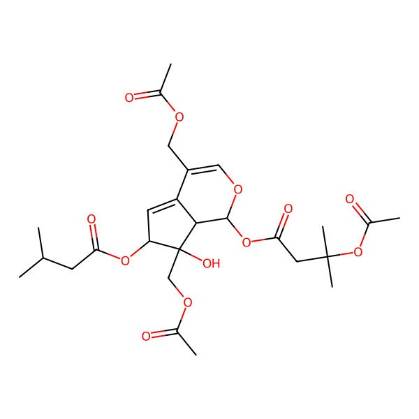 2D Structure of [(1S,6S,7R,7aS)-4,7-bis(acetyloxymethyl)-7-hydroxy-6-(3-methylbutanoyloxy)-6,7a-dihydro-1H-cyclopenta[c]pyran-1-yl] 3-acetyloxy-3-methylbutanoate